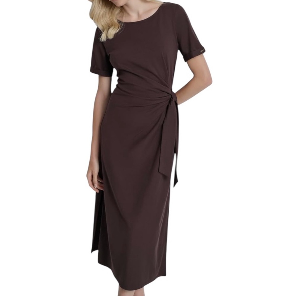 DNKY Crewneck Midi T-Shirt Dress Short-Sleeve Tie-Waist